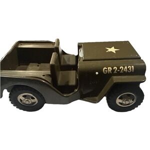 Vintage Pressed Steel Military Jeep Toy Olive Drab Army Vehicle Star GR 2-2431